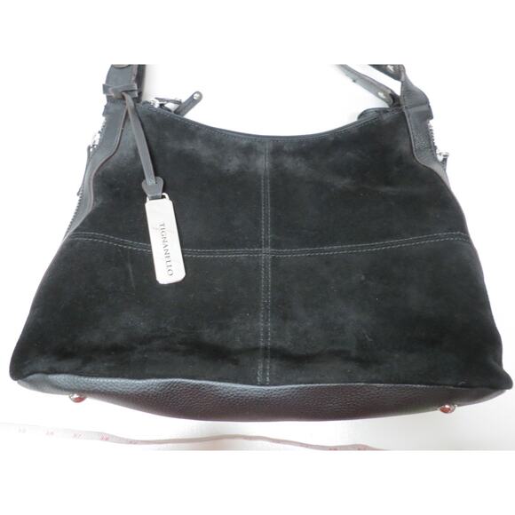 Tignanello Leather Suede Black Shoulder Bag w/ Side Zipper Expansion Expandable - Picture 3 of 11